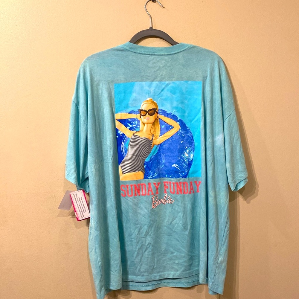 Unisex Aqua Barbie Sunday Funday Short Sleeve Crew Neck T-Shirt sz L New NWT